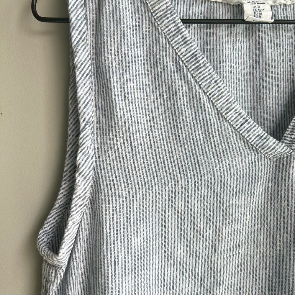 LUCKY BRAND sleeveless blue white striped linen v-neck dress - Picture 3 of 7
